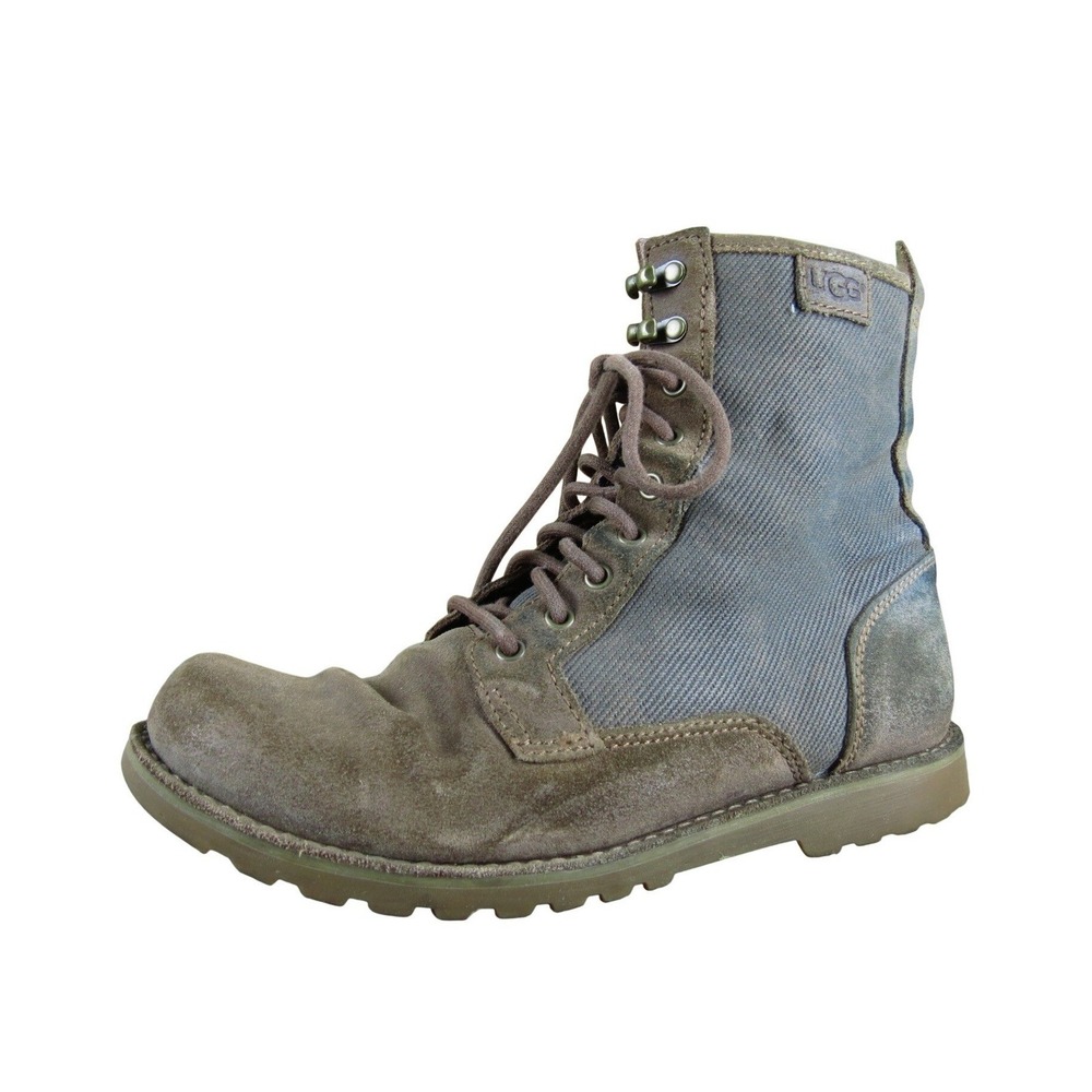 UGG Montgomery Mens 8 Brown Nubuck Suede Canvas Lace-Up Ankle Utility Boots